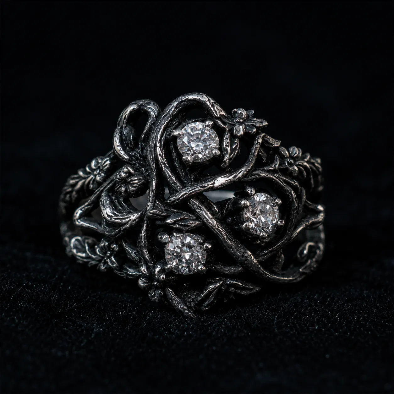 Gothic rings under $350 — blackthorn vine three-stone ring