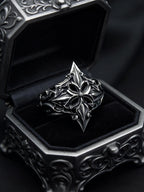 Gothic lozenge shield ring as alternative wedding ring — Dark Academia heraldic band in handcrafted silver