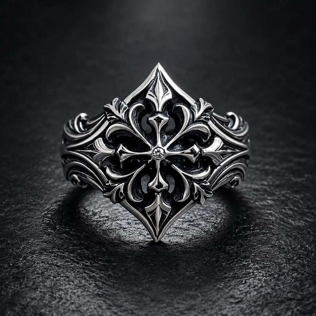 Fleur-de-Lis Cross Ring