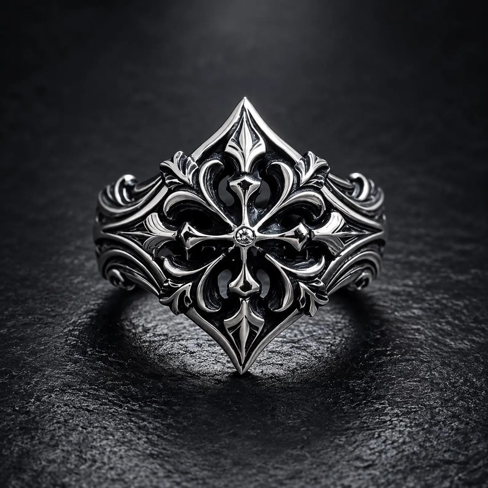 Fleur-de-Lis Cross Ring