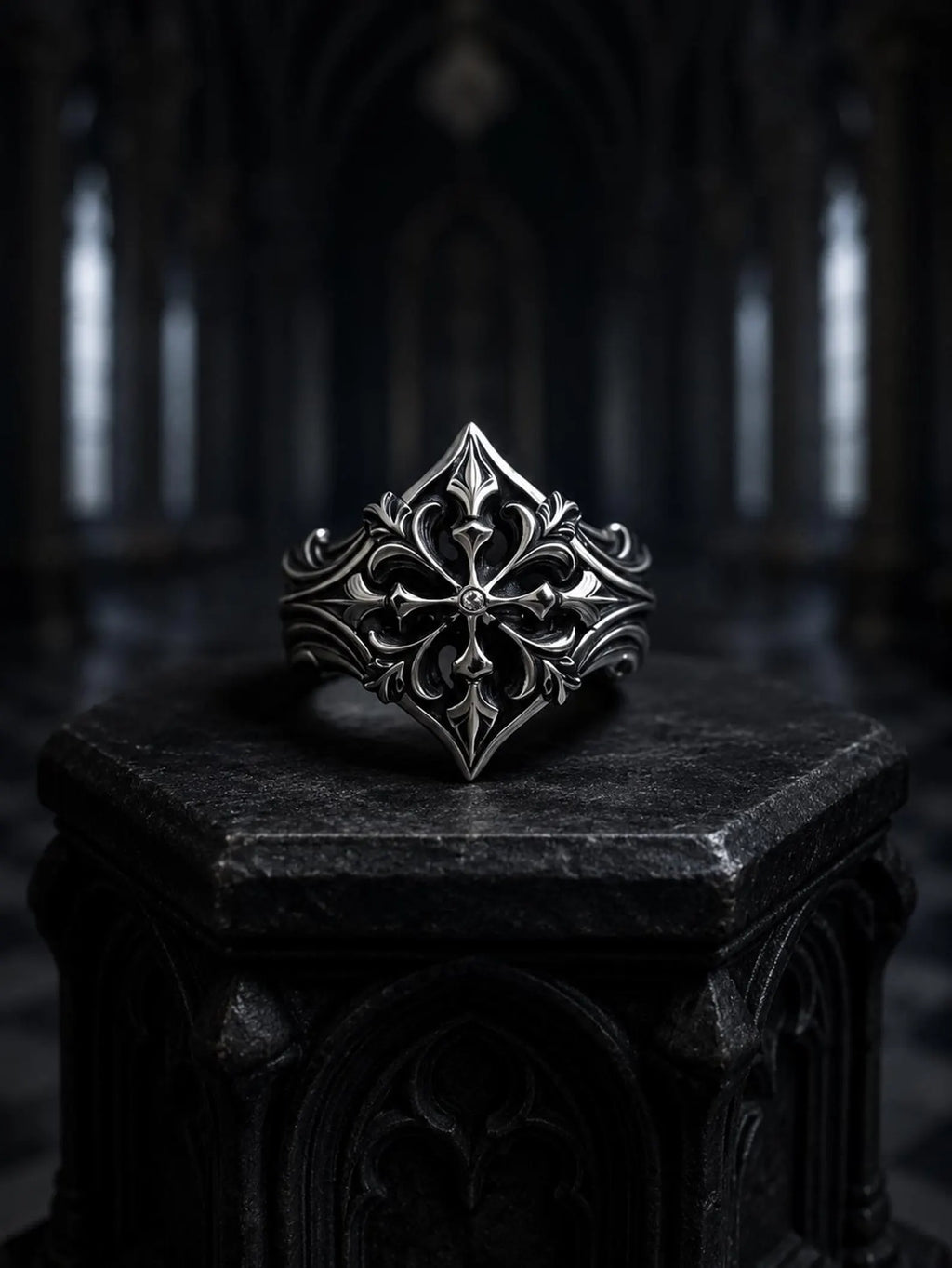 Fleur-de-Lis Cross Ring
