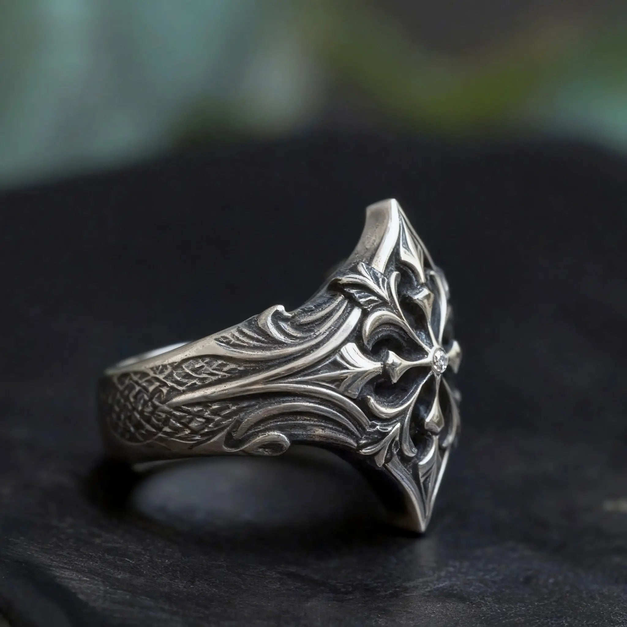 Fleur-de-Lis Cross Ring