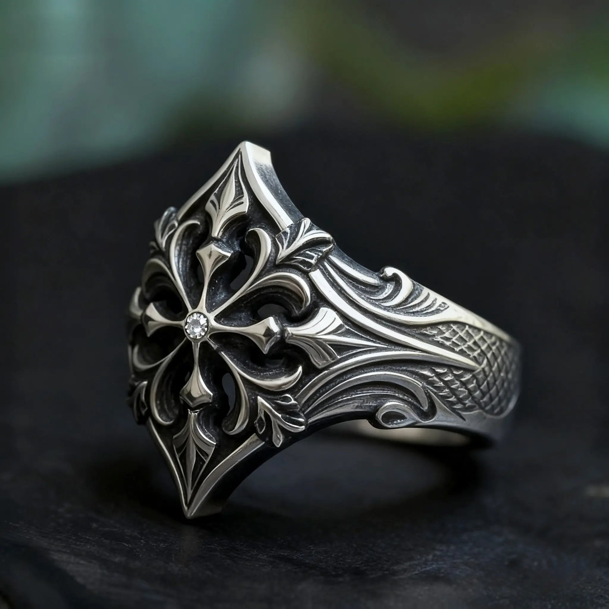 Fleur-de-Lis Cross Ring