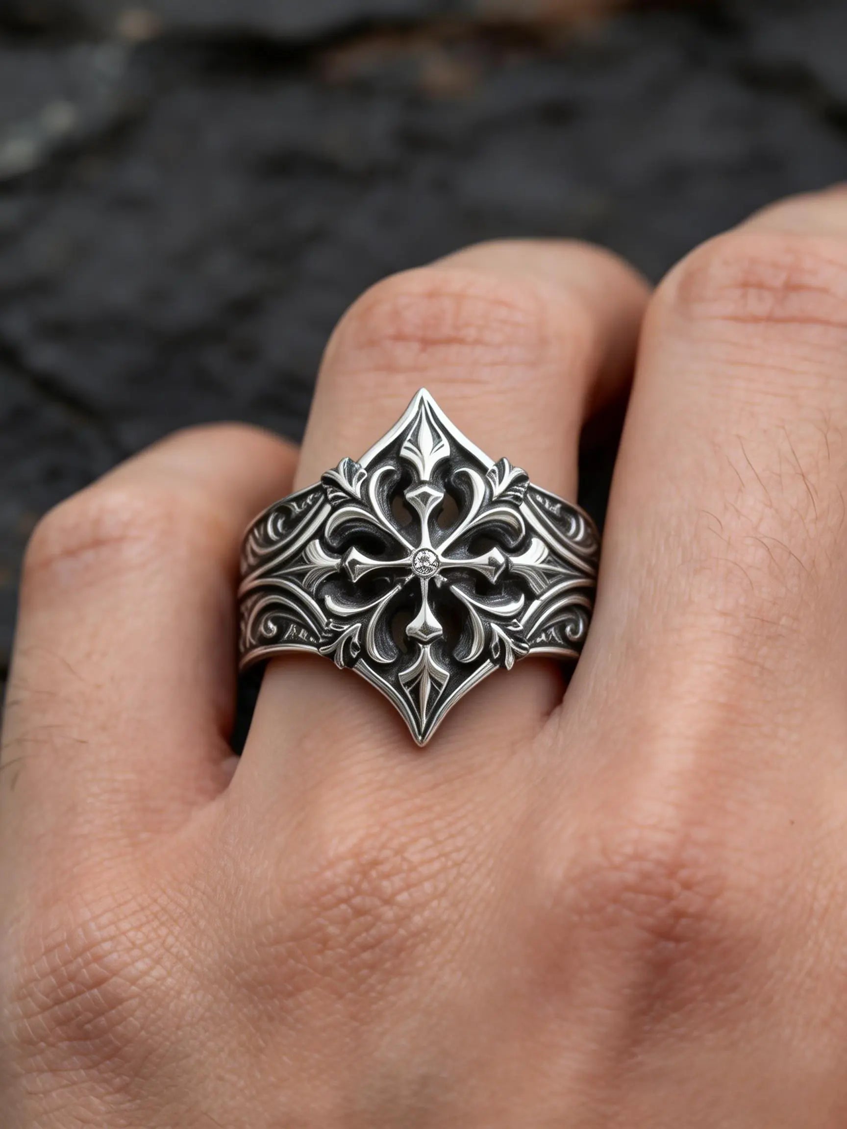 Fleur-de-Lis Cross Ring