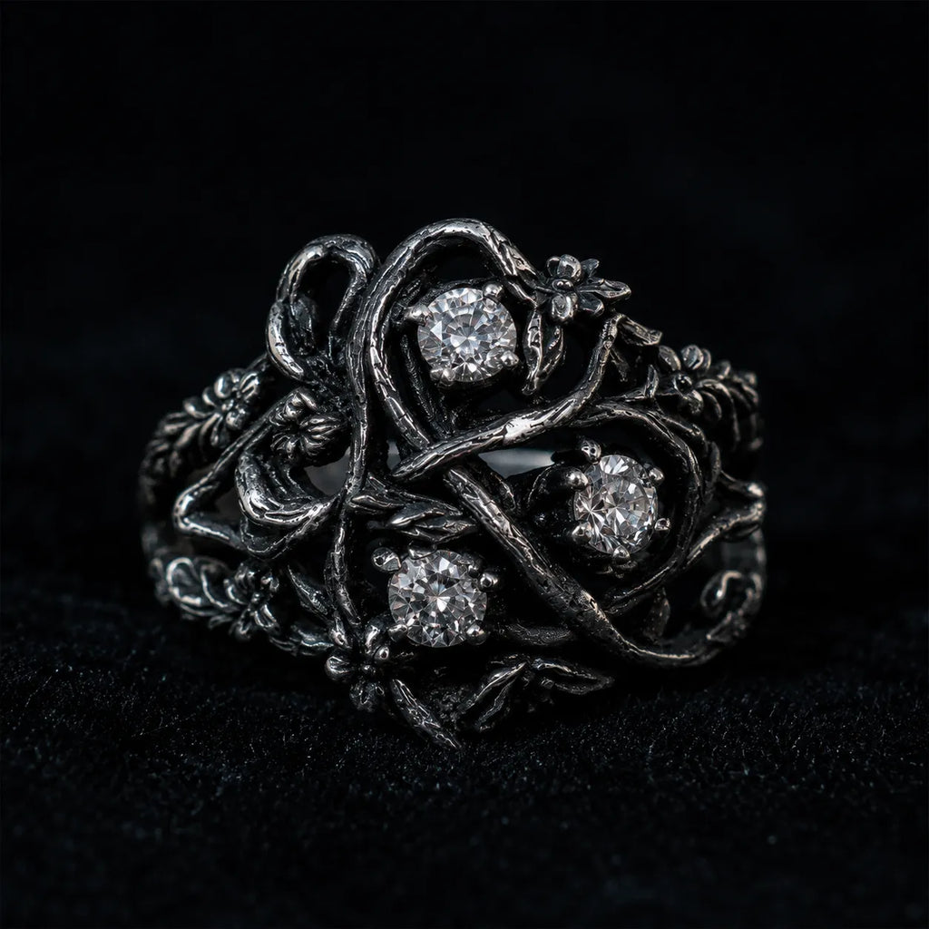 Blackthorn Vine Three-Stone Ring