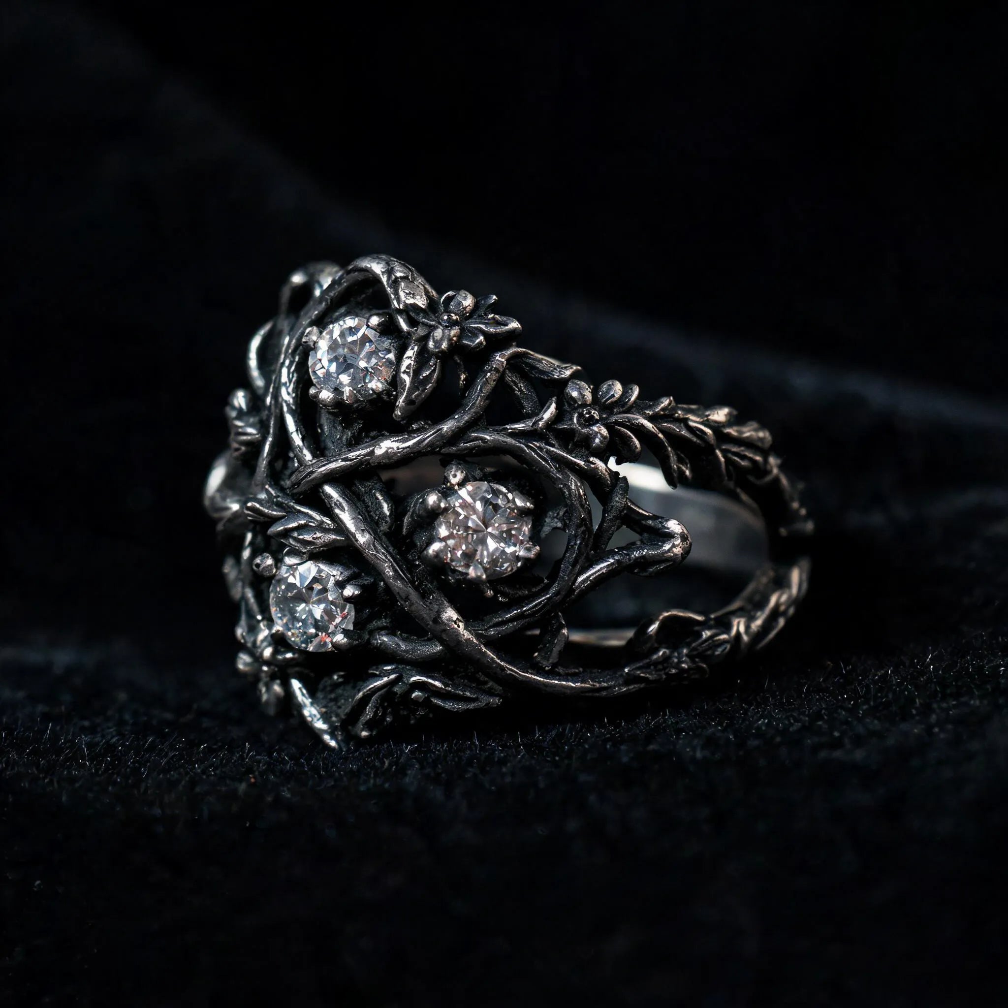 Blackthorn Vine Three-Stone Ring