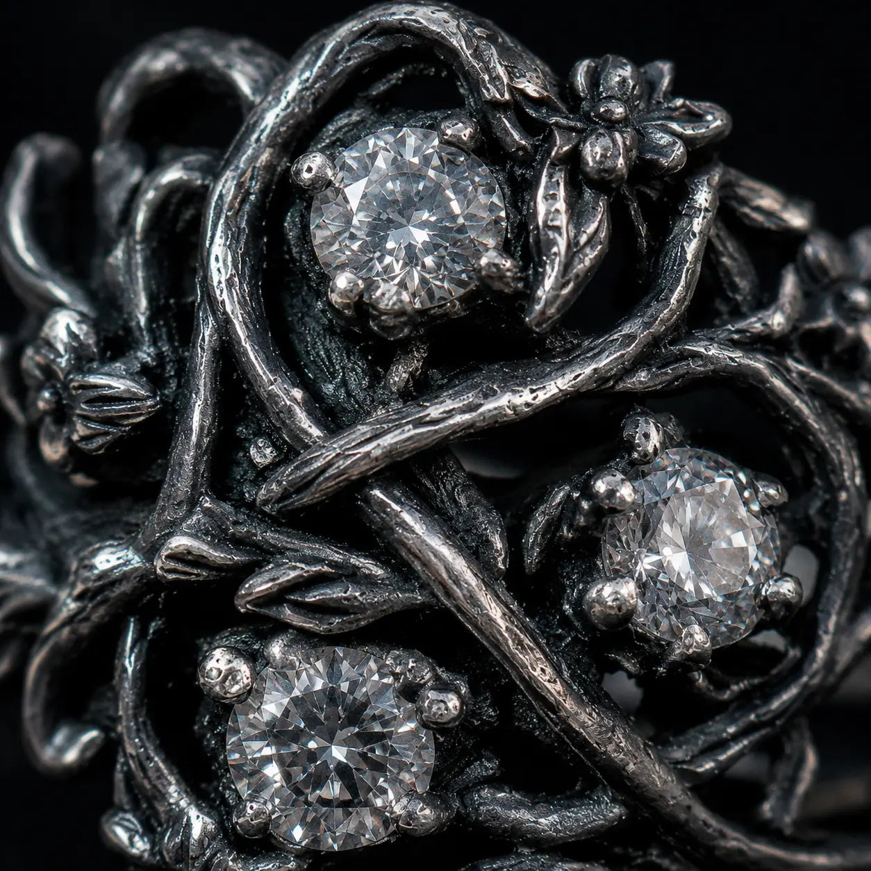 Blackthorn Vine Three-Stone Ring